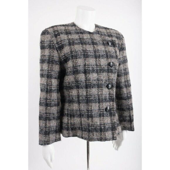 Vintage 70s Womans Pendleton Blazer Suit Jacket Size 12 Gray Plaid Tweed Wool - Picture 5 of 6